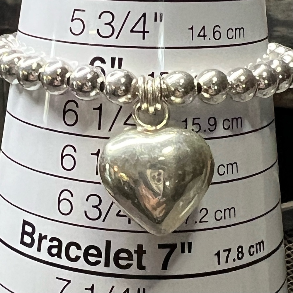 Sterling Silver Jingle Heart Charm Ball Bead Bracelet - Picture 6 of 6